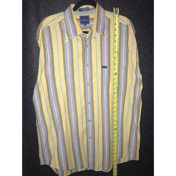 Faconnable Men's Casual Shirt Large Stripe Yellow Blue Grey Button Short Sleeve - Picture 9 of 11